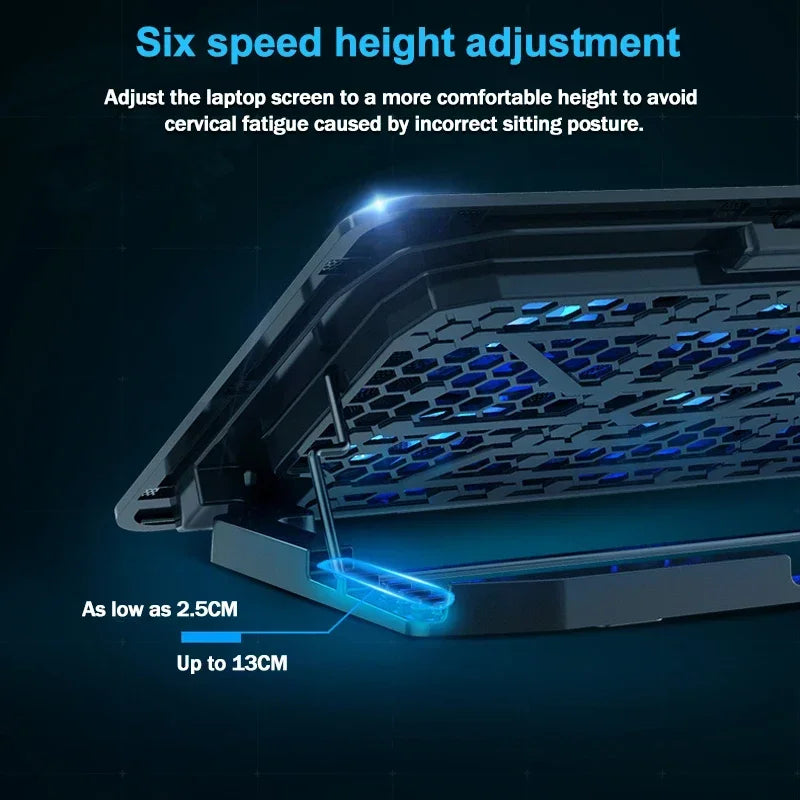 S6 Laptop Game 6 Cooling Fans Pad Compatible with 13-17.3 Inch Multi Heights Adjustable for Notebook Ultrabook Gamebook Macbook