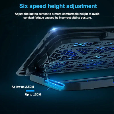 S6 Laptop Game 6 Cooling Fans Pad Compatible with 13-17.3 Inch Multi Heights Adjustable for Notebook Ultrabook Gamebook Macbook