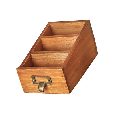 Wooden Desktop Organizer Keys Durable Mini with 3 Compartments Office Accessories for Home Bedroom Vanity Bathroom Countertop