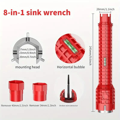24/18/8 Multifunction Faucet and Sink Installer Tool Faucet Wrench Tool Plumbing Tool Water Pipe Spanner for Kitchen Bathroom