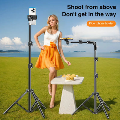 Phone Tripod Adjustable Horizontal Overhead Tripod Horizontal Stand for Video Recording