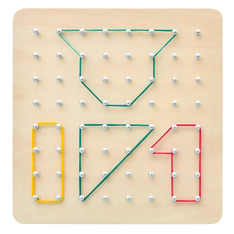 Kids Math Wooden Toys Set Geometric Shape Rubber Band Pegboard Montessori Learning Creative Toy Fine Motor Skills