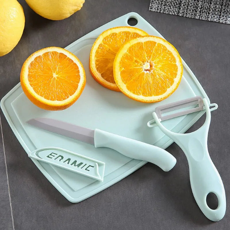 Portable Ceramic Knife Set of Three, Multi-functional Fruit and Vegetable Knives, Dormitory Family Student Kitchen Tools