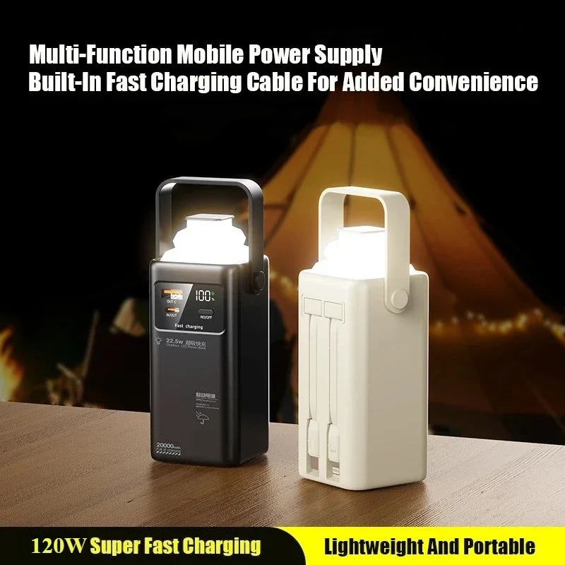 Portable Outdoor Emergency Power Banks Smartphone Backup Power 160000mAh Built-in Cable Powerbank Camping Light Portable Charger