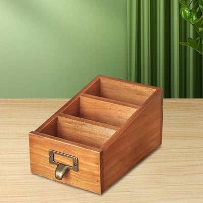 Wooden Desktop Organizer with 3 Compartments Compact Office Supplies Makeup Organizer for Bathroom Office Home Vanity Countertop