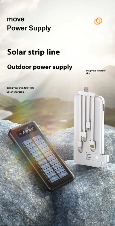 New Portable Charger Solar Power Bank 20000mah Large Capacity Outdoor Fast Charging Telephone Power Bank Share Removable Cable