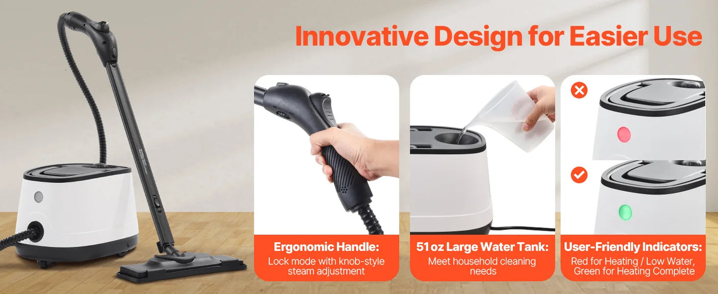 SucceBuy Steam Cleaner Multipurpose Powerful with 51oz Tank and Portable Handle for Grout Tile Floors Appliances Home&Car