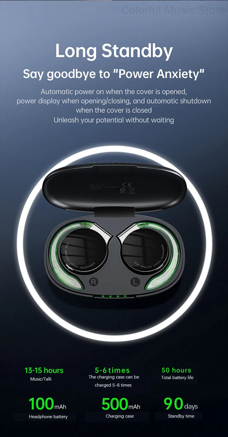 Open Ear Headphones TWS Noise Cancelling Headphones Bluetooth Earpiece Bluetooth Headset Runnning Headphones Workout Headphones