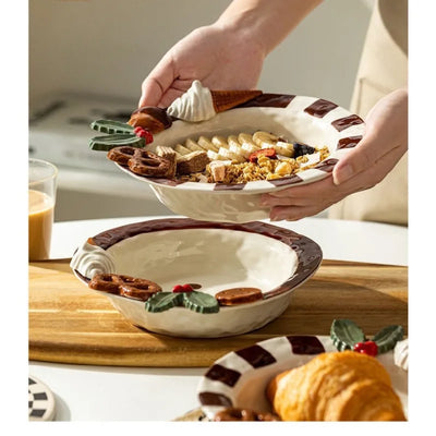 Portable Lightweight Home Essential  Girls Birthday Gift Dessert Fruit Plate Ceramic Breakfast Dish Sweet Style Salad Oatmeal