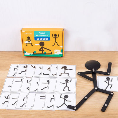 Kids Montessori Toys Wooden Early Learning Educational Puzzles Sporty Pose Jigsaw Improve Hands-on Skill Busy Board Gifts