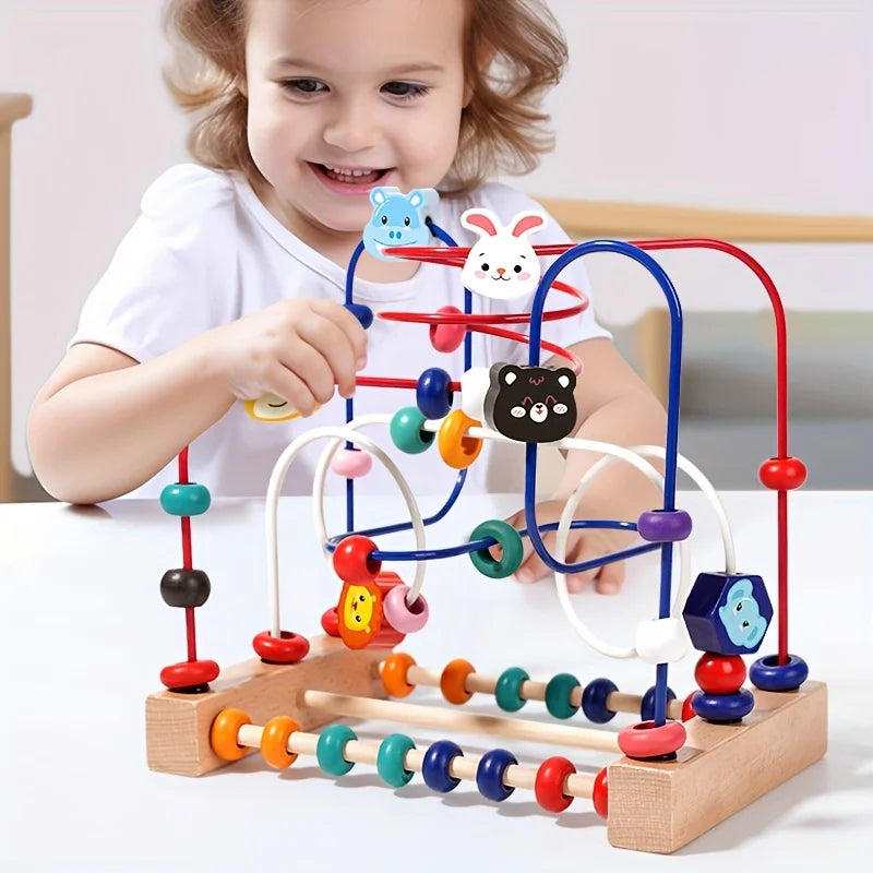 Wooden Toys Bead Maze Colorful Animals Shapes Early Educational Counting Learning Circle Toys Kids Classic Gift For Baby Toddler