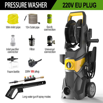 Electric High Pressure Washer2200W,150bar,4 quick-connect nozzles from 0 to 180°,10m Flexible Hose,for Terraces,Gardens,Cars