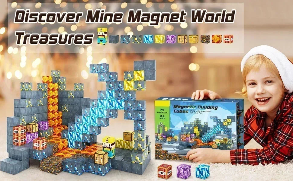 2025 Magnetic Building Blocks Mine World Magnet Cube Set for Boy Girl Kid Age 3+ DIY Model Children Stem STEM Sensory Toy Gift