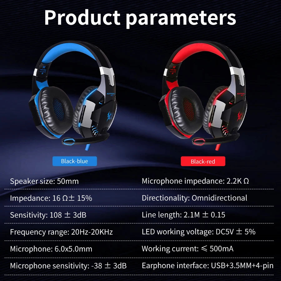 Gaming Headphones Wired Headset with Microphone 3.5mm Surrond Sound Stereo Deep Bass for PS4 PS5 PC Laptop XBOX Gamer Glowing