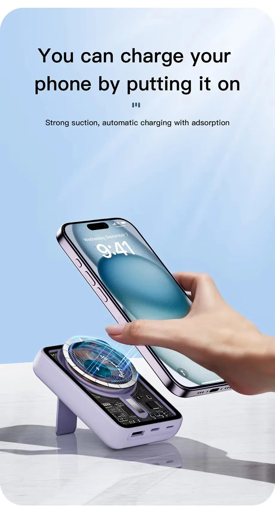 Portable Magnetic Wireless10000mAh Transparent Power Bank Supports PD20W 15W Charging Mobile Power Supply  for iPhone