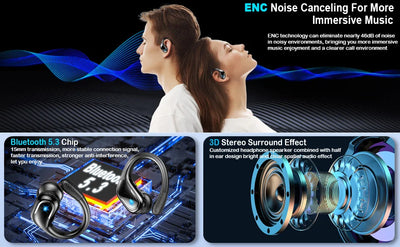 75Hrs Bluetooth 5.3 Earphones IP7 Waterproof Wireless Headphones
