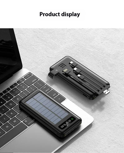 New Portable Charger Solar Power Bank 20000mah Large Capacity Outdoor Fast Charging Telephone Power Bank Share Removable Cable
