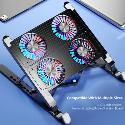 Laptop Cooling Pad with 2/4 Fans Foldable Gaming Laptop Cooler Fan RGB Silent Portable Laptop Holder for 11-17.3 Inch Notebook