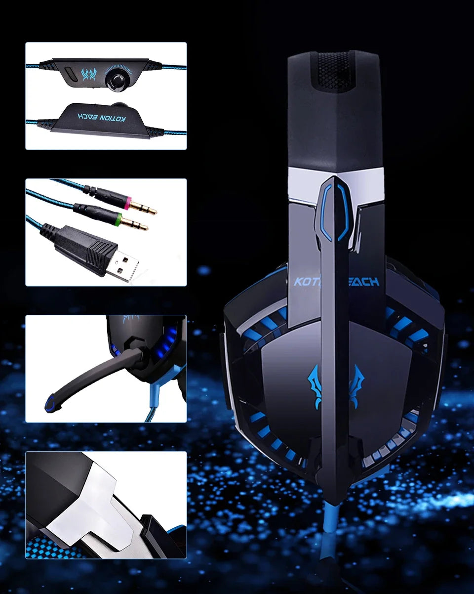 Gaming Headphones Wired Headset with Microphone 3.5mm Surrond Sound Stereo Deep Bass for PS4 PS5 PC Laptop XBOX Gamer Glowing
