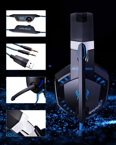 Gaming Headphones Wired Headset with Microphone 3.5mm Surrond Sound Stereo Deep Bass for PS4 PS5 PC Laptop XBOX Gamer Glowing