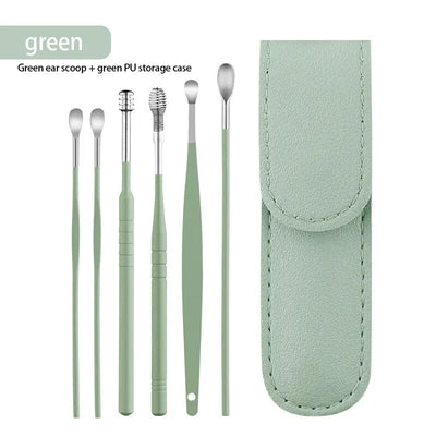 Earspoon Six-piece Ear-picking Tool Stainless Steel Ear-picking Spoon Leather Bag Ear-cleaning Spoon Easy to Carry at Home