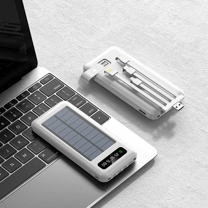 New Portable Charger Solar Power Bank 20000mah Large Capacity Outdoor Fast Charging Telephone Power Bank Share Removable Cable