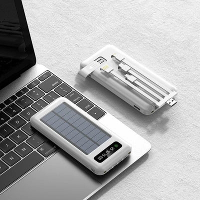 New Portable Charger Solar Power Bank 20000mah Large Capacity Outdoor Fast Charging Telephone Power Bank Share Removable Cable