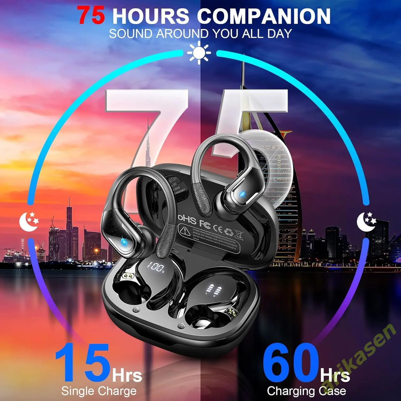 75Hrs Bluetooth 5.3 Earphones IP7 Waterproof Wireless Headphones