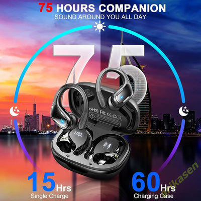 75Hrs Bluetooth 5.3 Earphones IP7 Waterproof Wireless Headphones