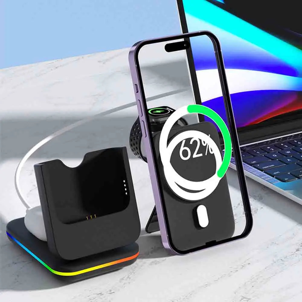 Portable 5000mAh Power Bank 3 in 1 Wireless Charging Station for iPhone & iWatch & Galaxy Watch for  Phones Airpods