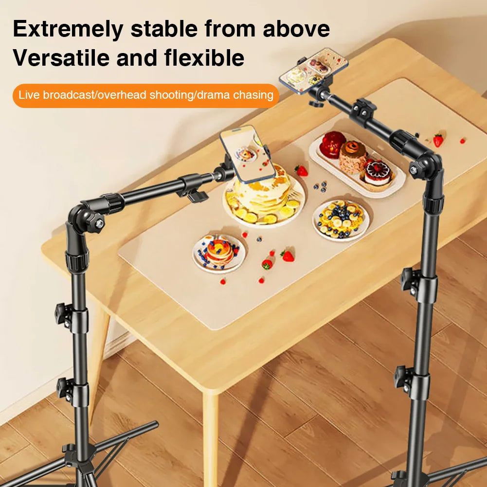 Phone Tripod Adjustable Horizontal Overhead Tripod Horizontal Stand for Video Recording