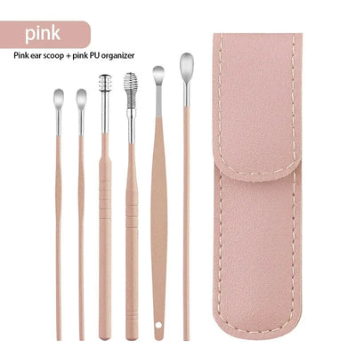 Earspoon Six-piece Ear-picking Tool Stainless Steel Ear-picking Spoon Leather Bag Ear-cleaning Spoon Easy to Carry at Home