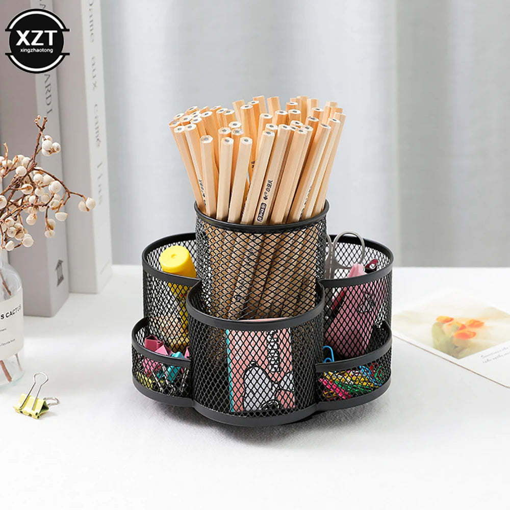 New Home Office Large Capacity Art Supply Space Saving 360 Degree Rotating 7 Compartments Pencil Holder Desk Organizer Workspace