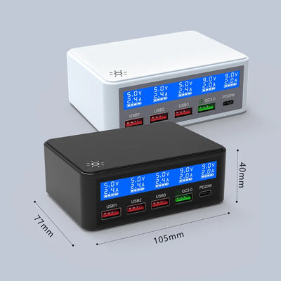 Multi USB Charger 50W 5 Port USB Fast Charger with QC 3.0 Quick Charge LCD Smart Charging Station Hub for Multiple Devices