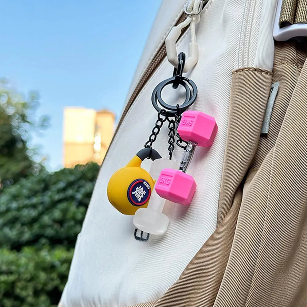 Gym Gifts DIY Barbell Keychain Gym Lovers PVC Charms Bags Keychain Kettlebell Dumbbell Pendant Keychain Jewelry Accessories