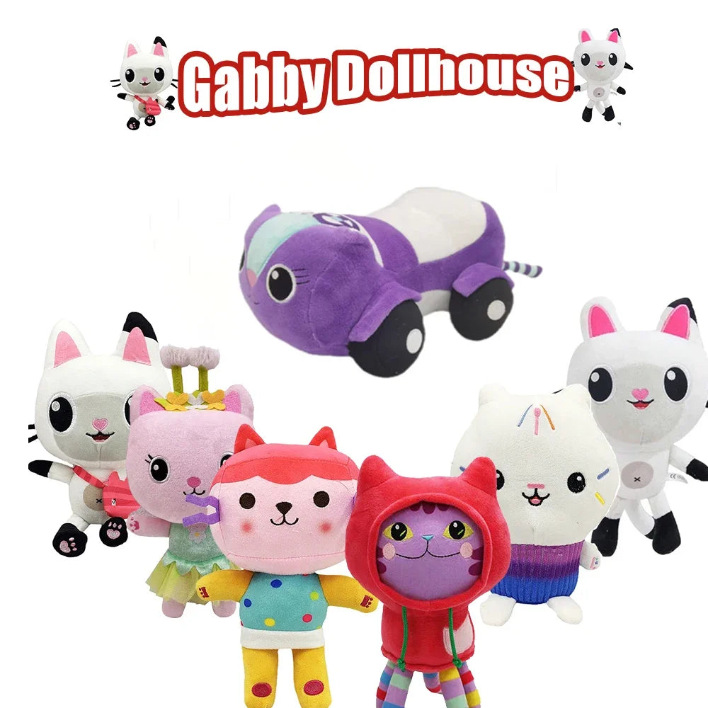 2025 Hot Gabbys doll house Plush Toy Mercat Cartoon Stuffed Animals Smiling Cat Car Cat Hug Gaby Girl Birthday Gift