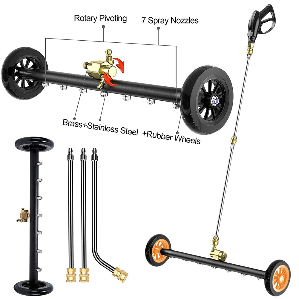 22 Inch Pressure Washer 1/4 Quick Connector Water Broom Under Car Chassis Floor Wash 4000 PSI Car Chassis High Pressure Washer