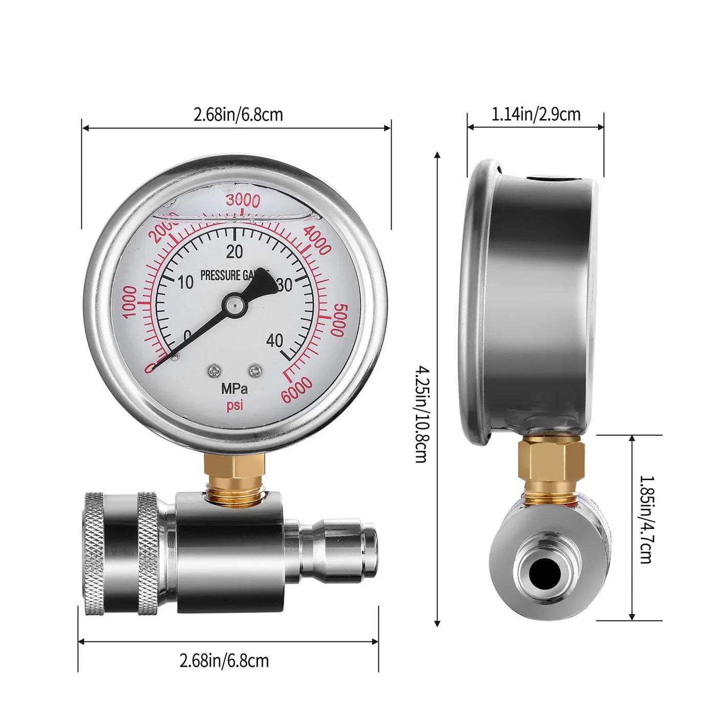 Pressure Washer Parts Accessories Pressure Washer Gauge 6000psi High Pressure 3/8in Quick Connect Parts Accessories