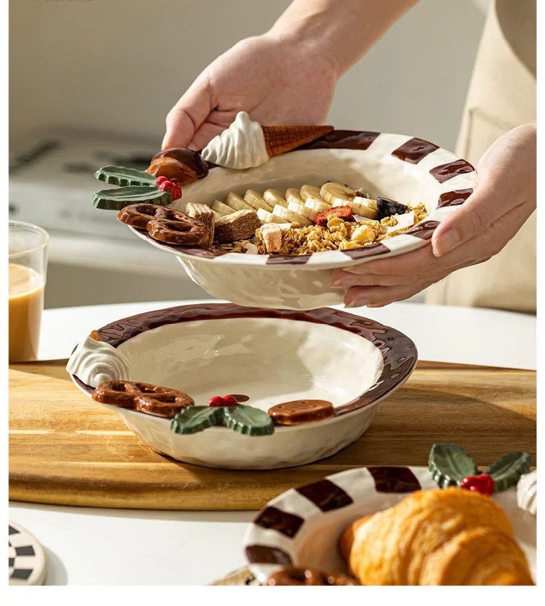 Portable Lightweight Home Essential  Girls Birthday Gift Dessert Fruit Plate Ceramic Breakfast Dish Sweet Style Salad Oatmeal