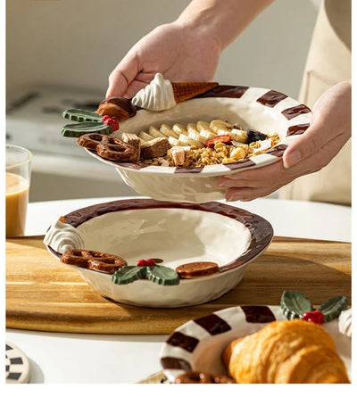 Portable Lightweight Home Essential  Girls Birthday Gift Dessert Fruit Plate Ceramic Breakfast Dish Sweet Style Salad Oatmeal