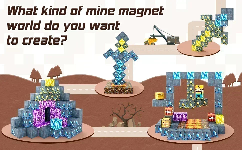 2025 Magnetic Building Blocks Mine World Magnet Cube Set for Boy Girl Kid Age 3+ DIY Model Children Stem STEM Sensory Toy Gift