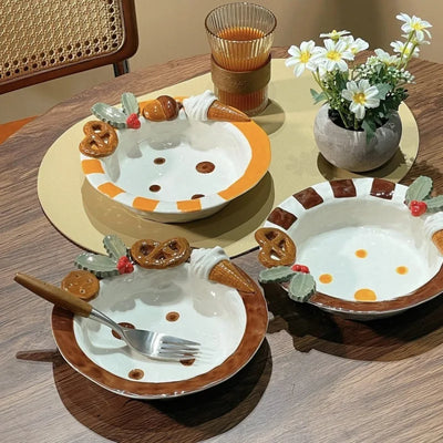 Portable Lightweight Home Essential  Girls Birthday Gift Dessert Fruit Plate Ceramic Breakfast Dish Sweet Style Salad Oatmeal