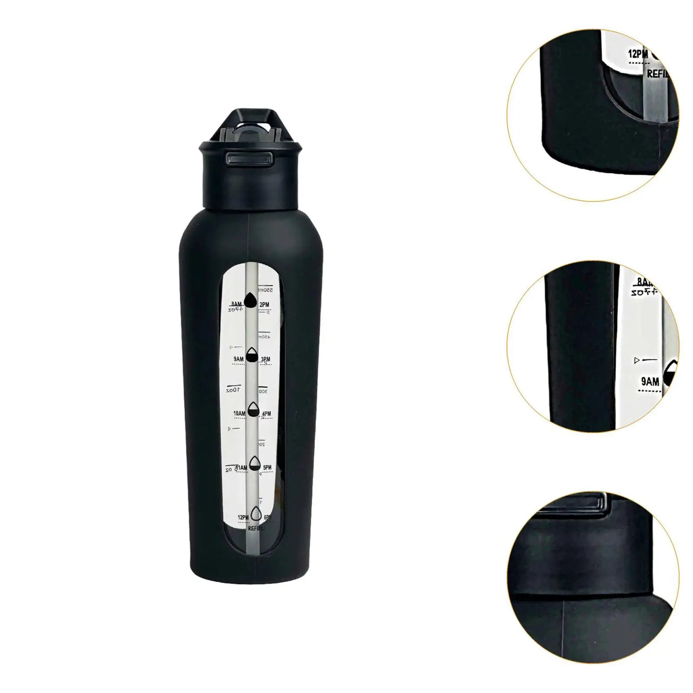 Glass Water Bottle with Silicone Sleeve Sports Bottle for Gym Travel Fitness