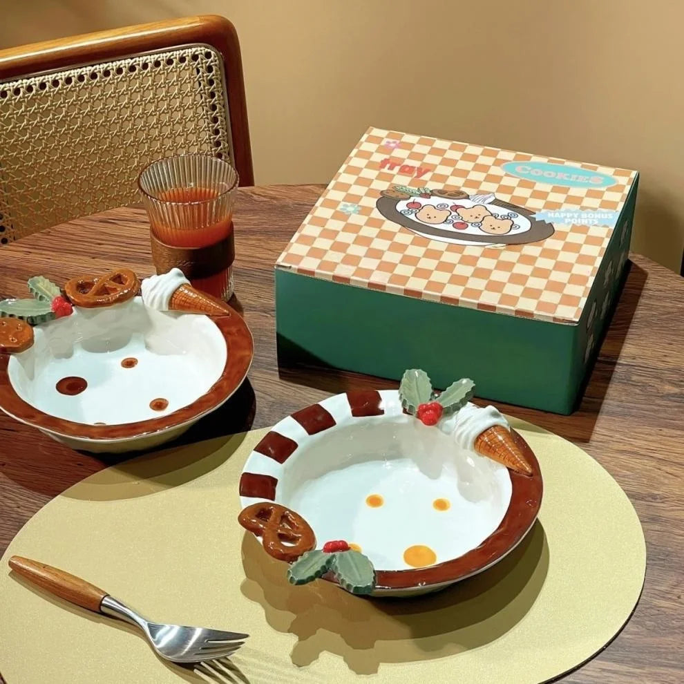 Portable Lightweight Home Essential  Girls Birthday Gift Dessert Fruit Plate Ceramic Breakfast Dish Sweet Style Salad Oatmeal