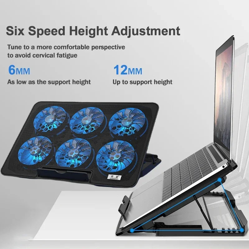 S6 Laptop Game 6 Cooling Fans Pad Compatible with 13-17.3 Inch Multi Heights Adjustable for Notebook Ultrabook Gamebook Macbook