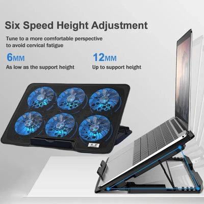 S6 Laptop Game 6 Cooling Fans Pad Compatible with 13-17.3 Inch Multi Heights Adjustable for Notebook Ultrabook Gamebook Macbook
