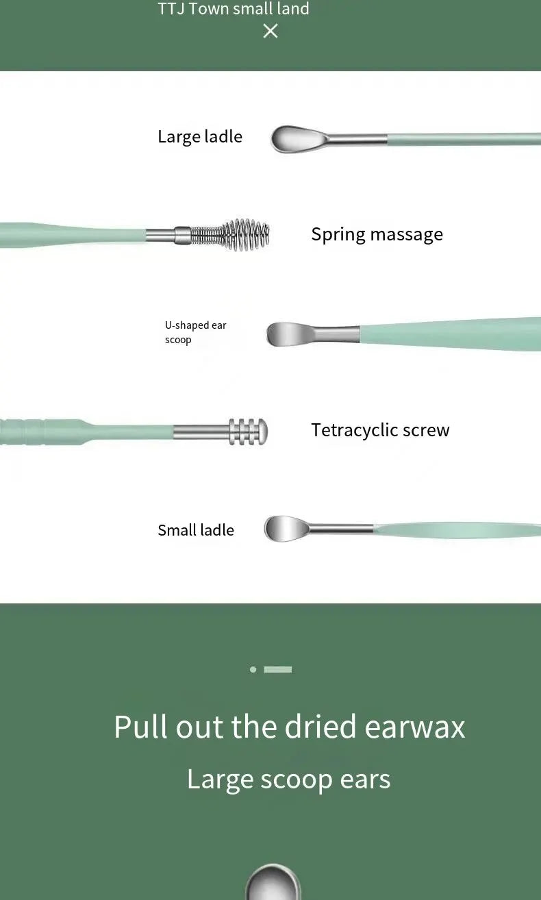 Earspoon Six-piece Ear-picking Tool Stainless Steel Ear-picking Spoon Leather Bag Ear-cleaning Spoon Easy to Carry at Home