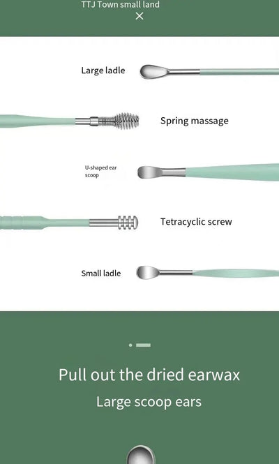 Earspoon Six-piece Ear-picking Tool Stainless Steel Ear-picking Spoon Leather Bag Ear-cleaning Spoon Easy to Carry at Home