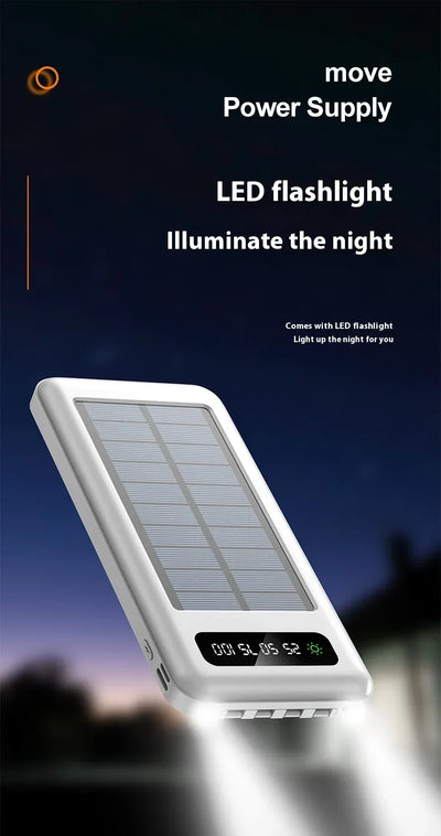 New Portable Charger Solar Power Bank 20000mah Large Capacity Outdoor Fast Charging Telephone Power Bank Share Removable Cable