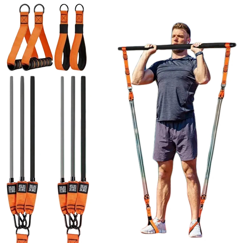 Pilates Workout Equipment with Resistance Bands Portable Weighted Exercise Pilates Bar Exercise Bands Set for Home Bodybuilding